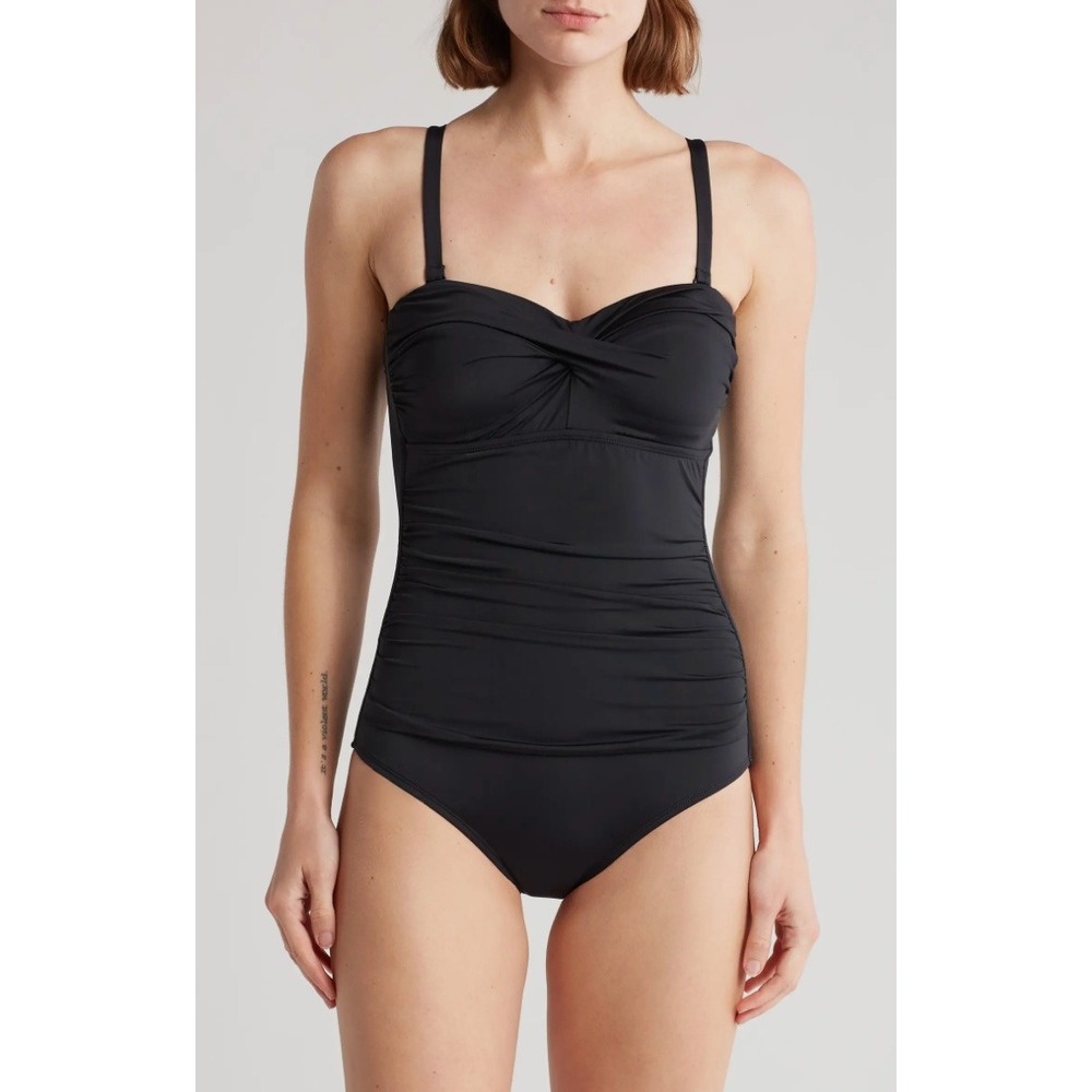 Jantzen Flora Bandeau One Piece Swimsuit‎ 12 Black Excellent
